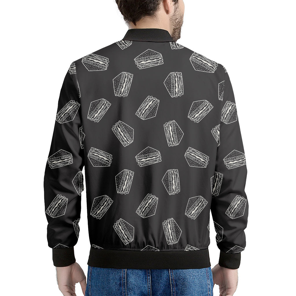 Black Doodle Sandwich Pattern Print Men's Bomber Jacket