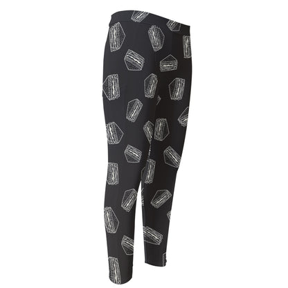 Black Doodle Sandwich Pattern Print Men's Compression Pants