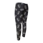 Black Doodle Sandwich Pattern Print Men's Compression Pants