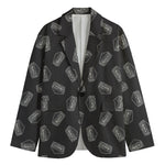 Black Doodle Sandwich Pattern Print Men's Cotton Blazer