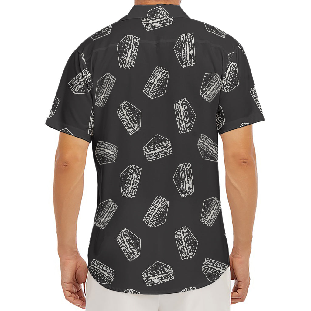 Black Doodle Sandwich Pattern Print Men's Deep V-Neck Shirt