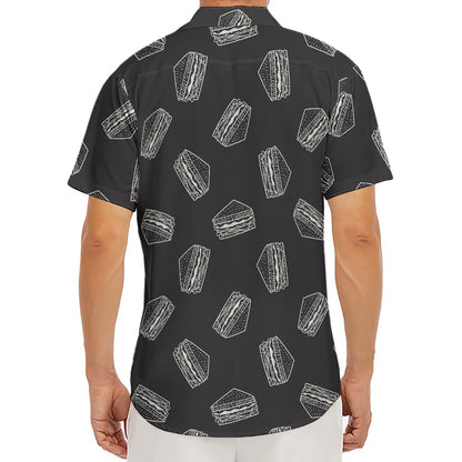 Black Doodle Sandwich Pattern Print Men's Deep V-Neck Shirt