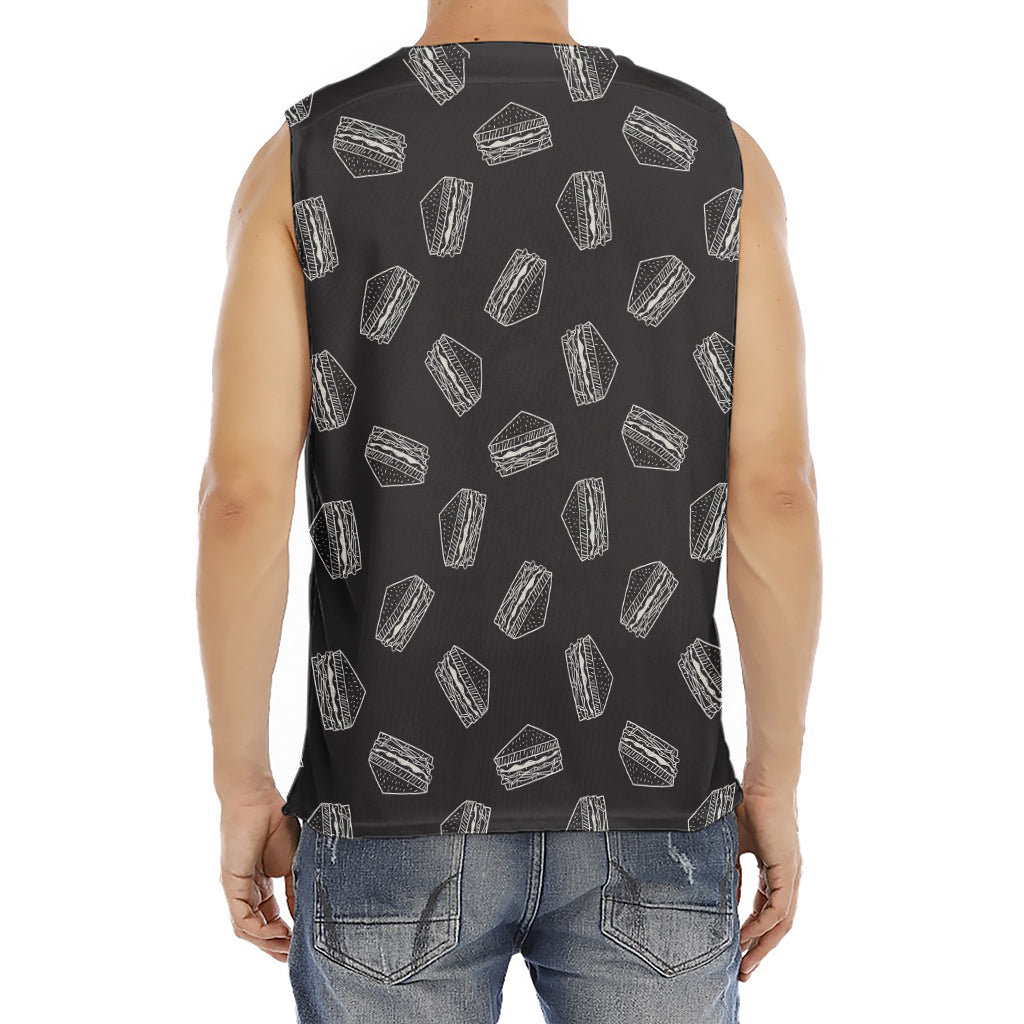 Black Doodle Sandwich Pattern Print Men's Fitness Tank Top