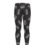 Black Doodle Sandwich Pattern Print Men's leggings