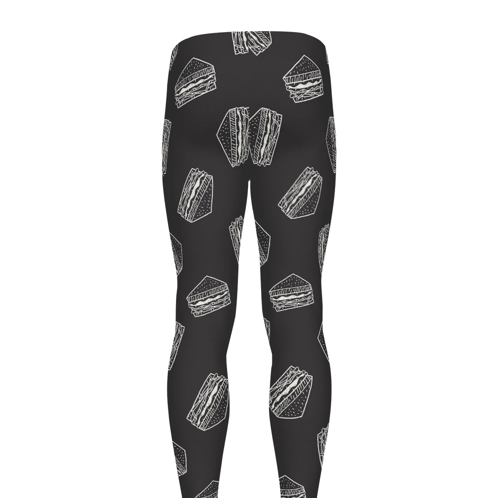 Black Doodle Sandwich Pattern Print Men's leggings