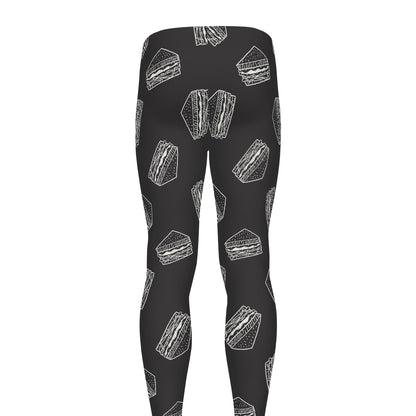 Black Doodle Sandwich Pattern Print Men's leggings
