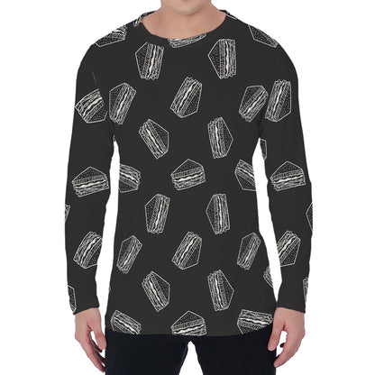 Black Doodle Sandwich Pattern Print Men's Long Sleeve T-Shirt