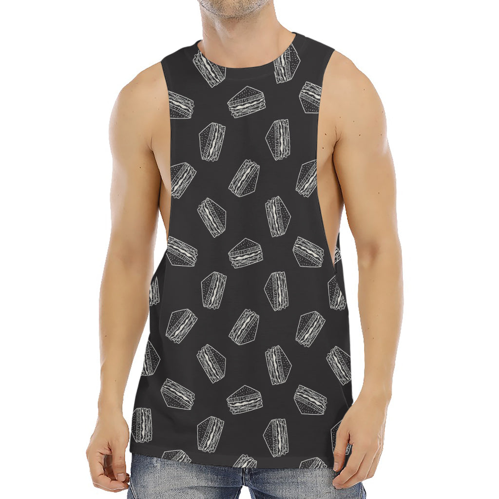 Black Doodle Sandwich Pattern Print Men's Muscle Tank Top