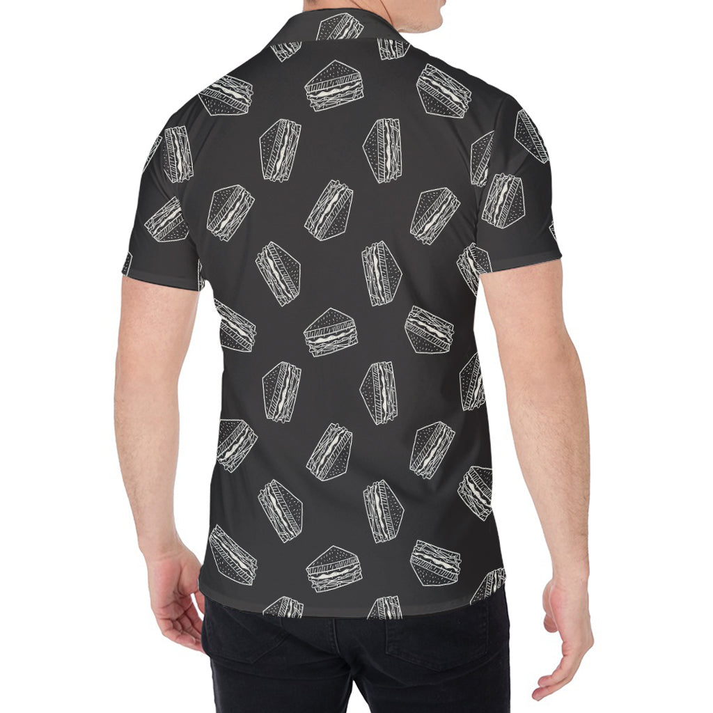 Black Doodle Sandwich Pattern Print Men's Shirt