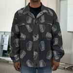 Black Doodle Sandwich Pattern Print Men's Shirt Jacket