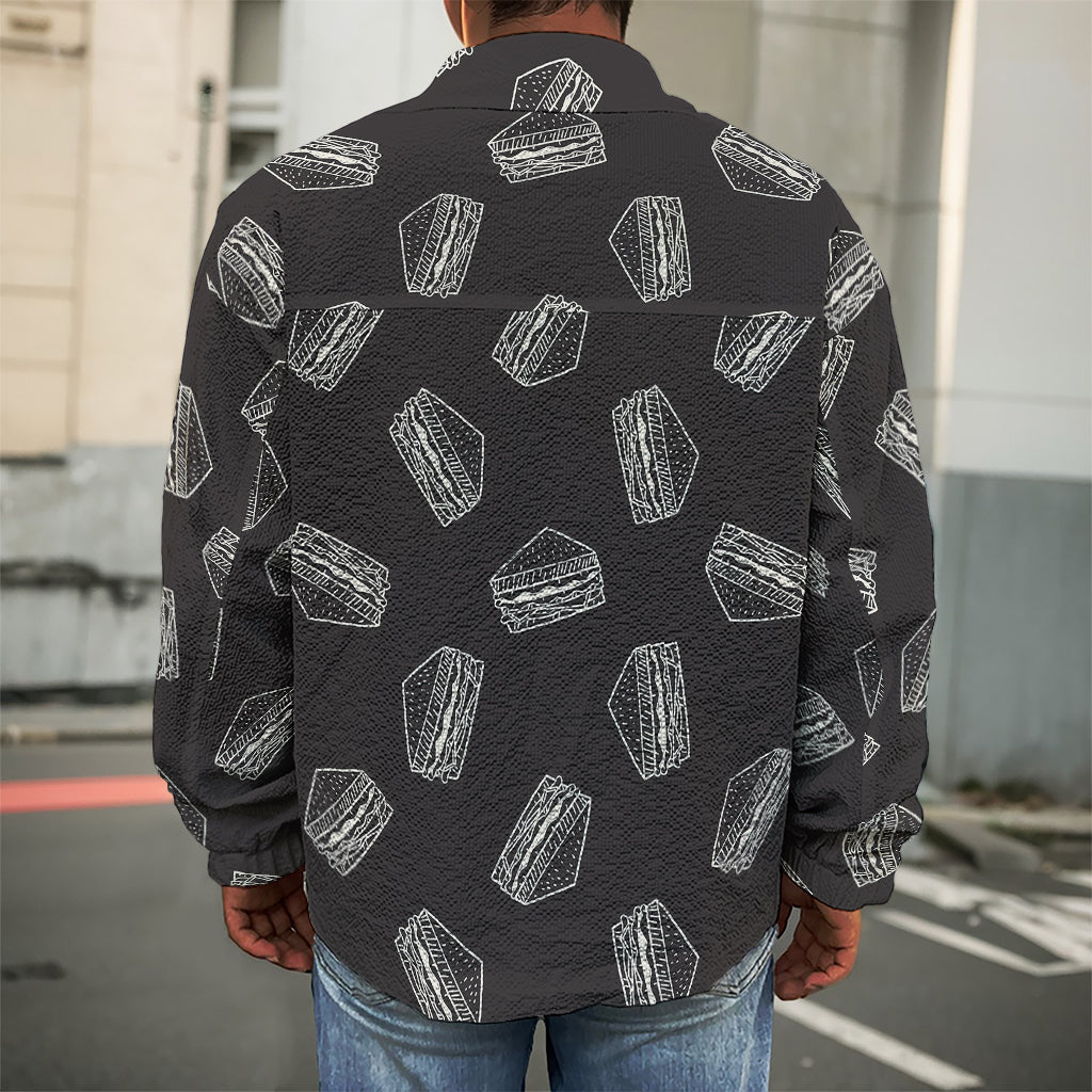 Black Doodle Sandwich Pattern Print Men's Shirt Jacket