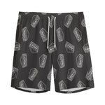 Black Doodle Sandwich Pattern Print Men's Sports Shorts