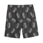 Black Doodle Sandwich Pattern Print Men's Sports Shorts