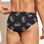 Black Doodle Sandwich Pattern Print Men's Swim Briefs