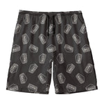Black Doodle Sandwich Pattern Print Men's Swim Trunks