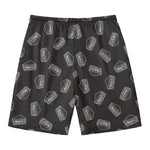 Black Doodle Sandwich Pattern Print Men's Swim Trunks