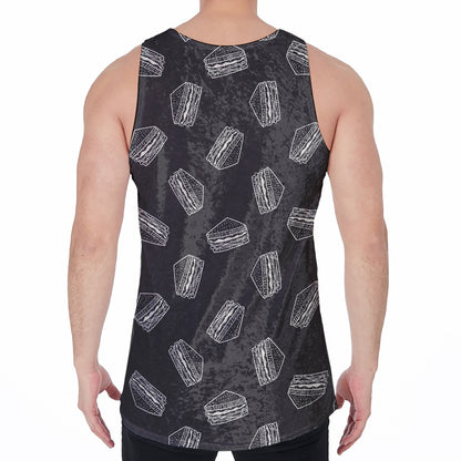 Black Doodle Sandwich Pattern Print Men's Velvet Tank Top