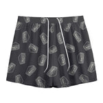 Black Doodle Sandwich Pattern Print Mesh Shorts