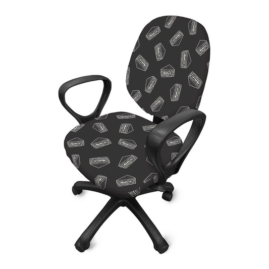Black Doodle Sandwich Pattern Print Office Chair Cover
