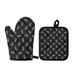 Black Doodle Sandwich Pattern Print Oven Mitt And Pot Holder Set