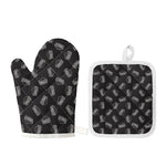 Black Doodle Sandwich Pattern Print Oven Mitt And Pot Holder Set