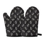 Black Doodle Sandwich Pattern Print Oven Mitts
