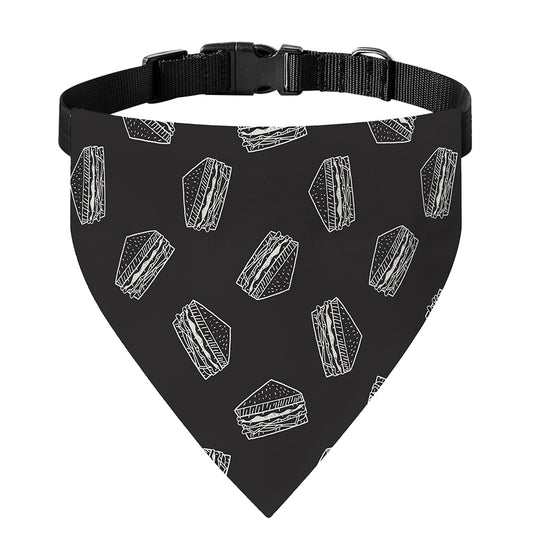 Black Doodle Sandwich Pattern Print Over The Collar Dog Bandana