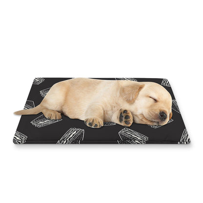 Black Doodle Sandwich Pattern Print Pet Cooling Mat Cover