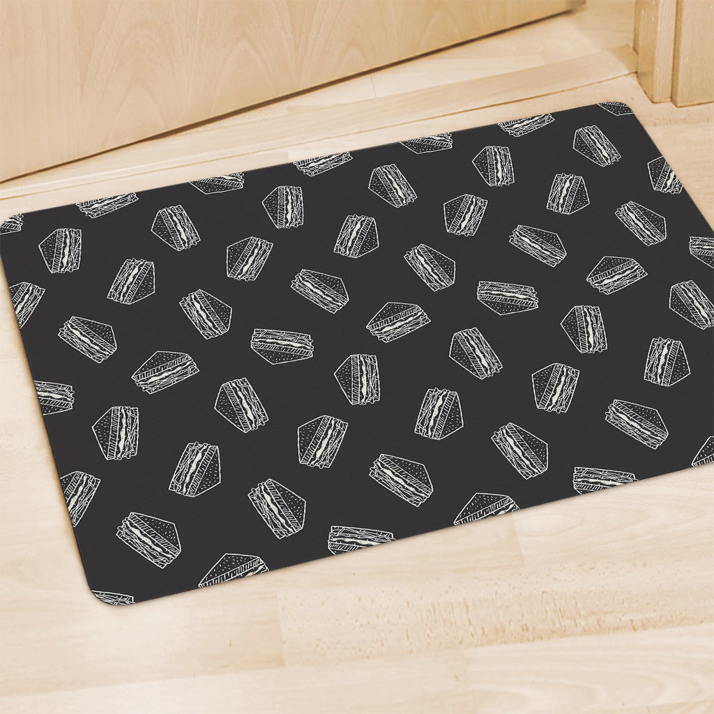 Black Doodle Sandwich Pattern Print Polyester Doormat