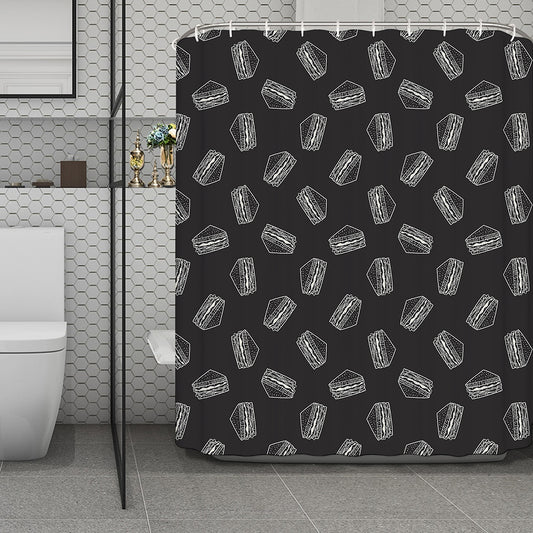 Black Doodle Sandwich Pattern Print Polyester Shower Curtain