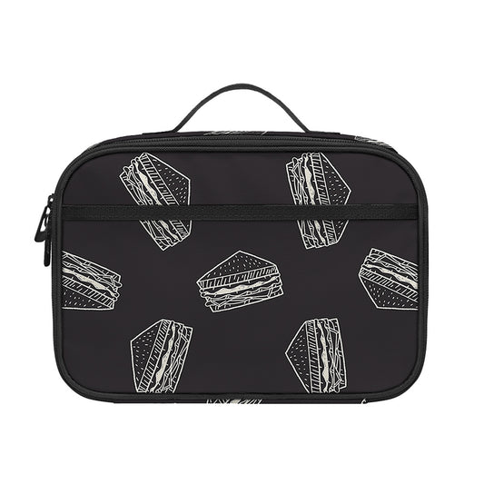 Black Doodle Sandwich Pattern Print Portable Lunch Bag