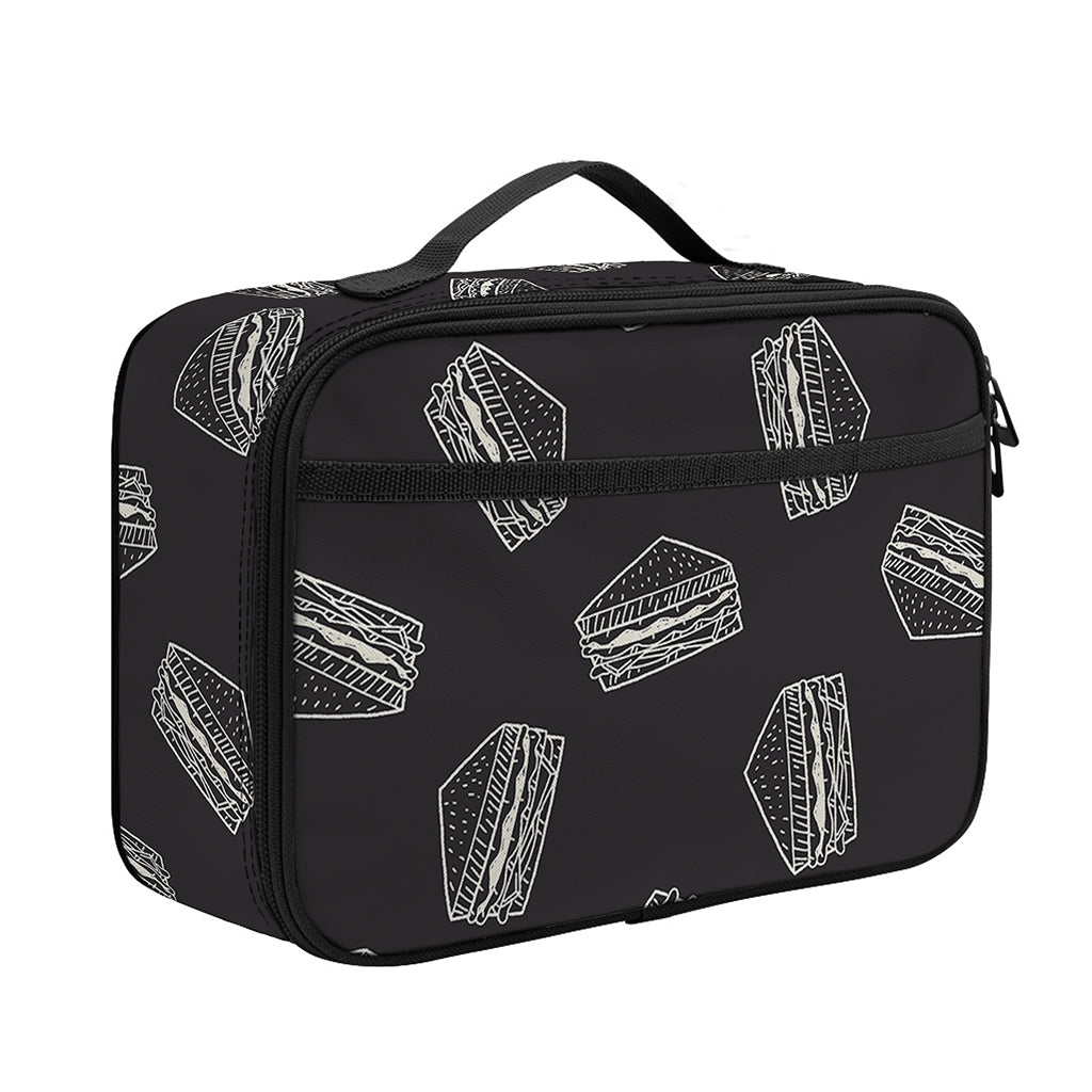 Black Doodle Sandwich Pattern Print Portable Lunch Bag