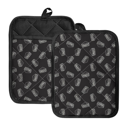 Black Doodle Sandwich Pattern Print Pot Holders With Pocket