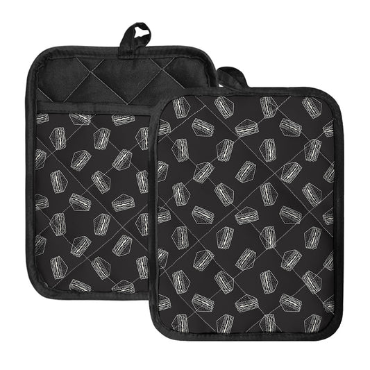 Black Doodle Sandwich Pattern Print Pot Holders With Pocket