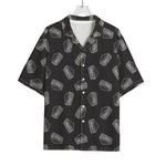 Black Doodle Sandwich Pattern Print Rayon Hawaiian Shirt