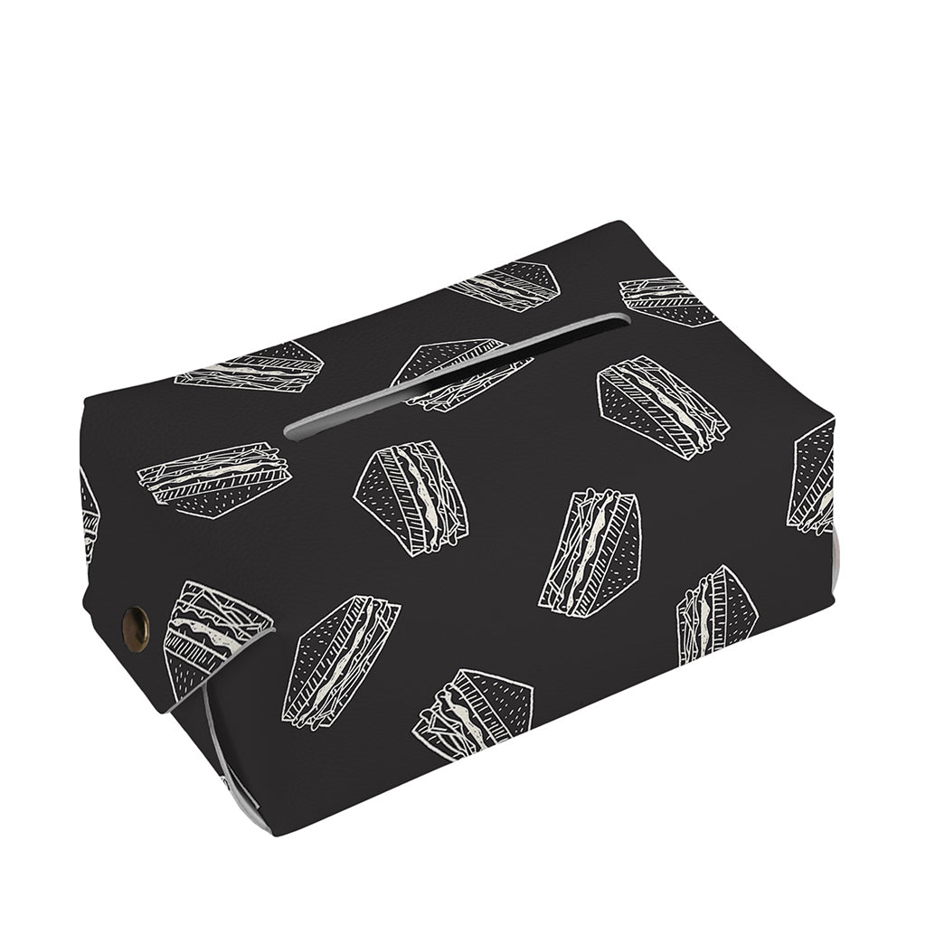 Black Doodle Sandwich Pattern Print Rectangle Tissue Box Cover