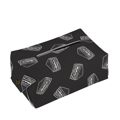 Black Doodle Sandwich Pattern Print Rectangle Tissue Box Cover
