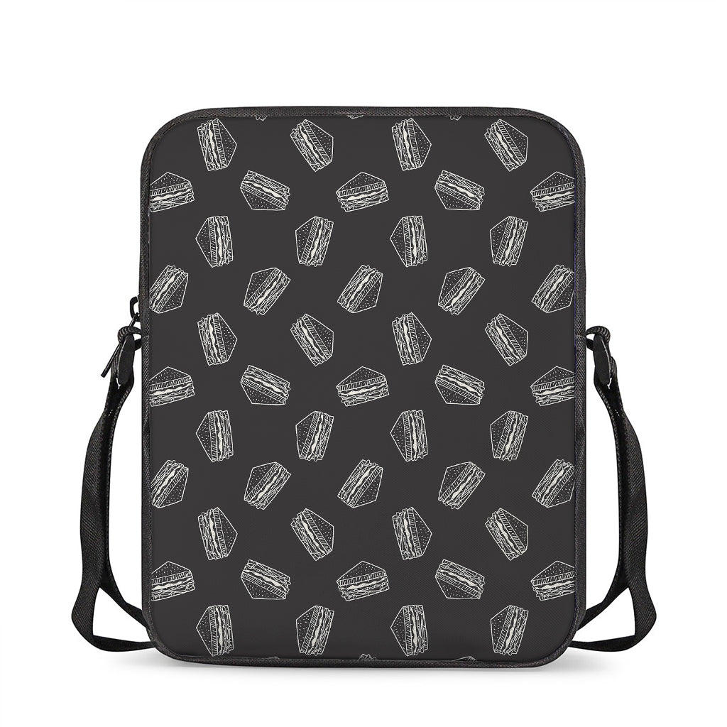 Black Doodle Sandwich Pattern Print Rectangular Crossbody Bag