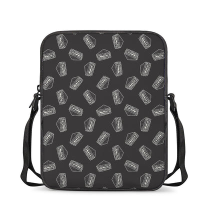 Black Doodle Sandwich Pattern Print Rectangular Crossbody Bag