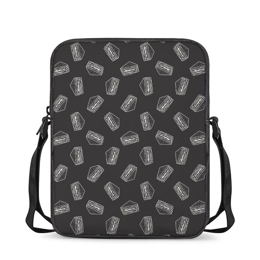 Black Doodle Sandwich Pattern Print Rectangular Crossbody Bag