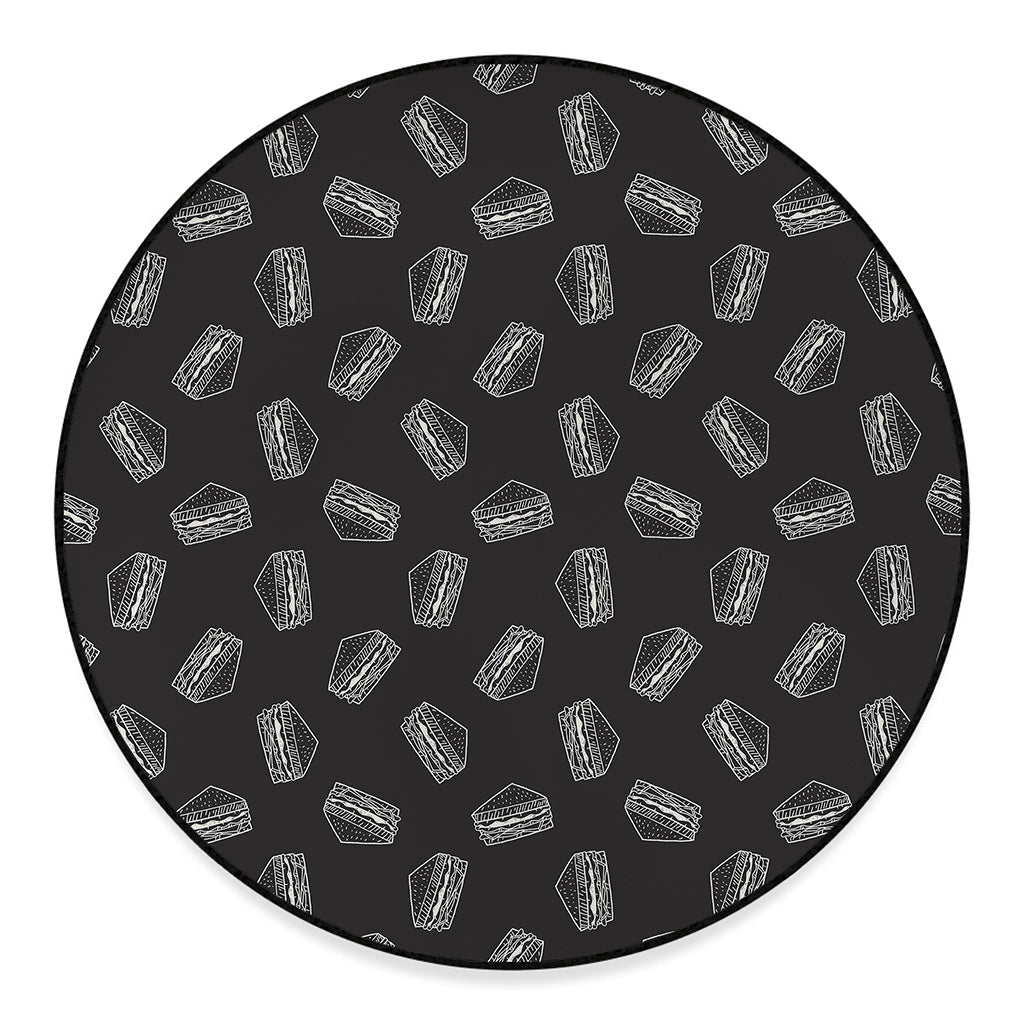 Black Doodle Sandwich Pattern Print Round Floor Mat