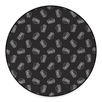 Black Doodle Sandwich Pattern Print Round Floor Mat