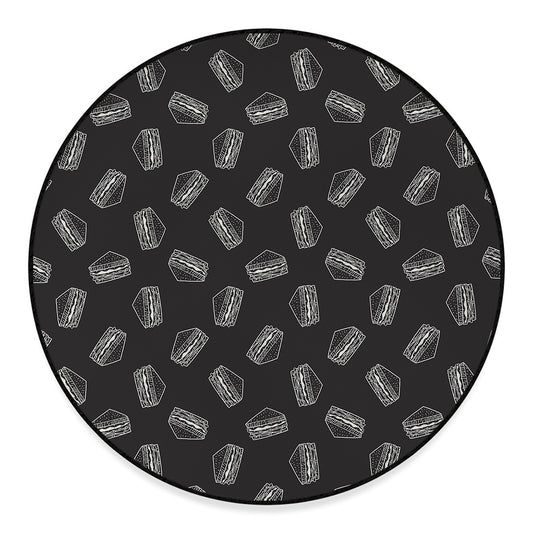 Black Doodle Sandwich Pattern Print Round Floor Mat