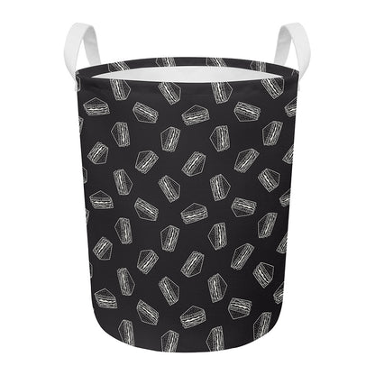 Black Doodle Sandwich Pattern Print Round Laundry Basket
