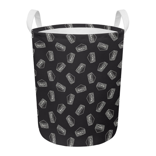 Black Doodle Sandwich Pattern Print Round Laundry Basket
