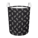 Black Doodle Sandwich Pattern Print Round Laundry Basket