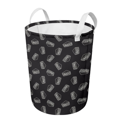 Black Doodle Sandwich Pattern Print Round Laundry Basket