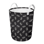 Black Doodle Sandwich Pattern Print Round Laundry Basket