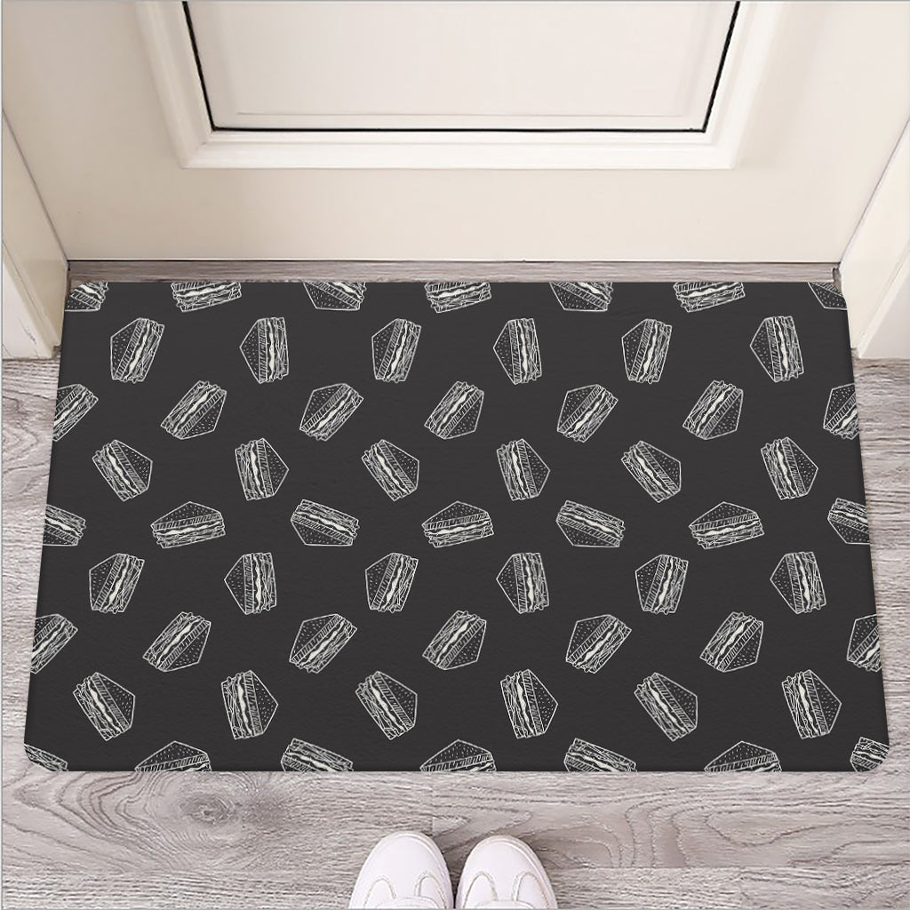 Black Doodle Sandwich Pattern Print Rubber Doormat