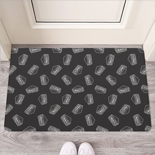 Black Doodle Sandwich Pattern Print Rubber Doormat
